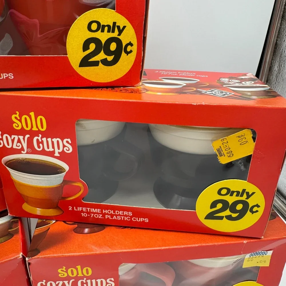Vintage Solo Cozy Cups Lot of 5 Boxes New Old Stock 1970s MCM Red Black Plastic